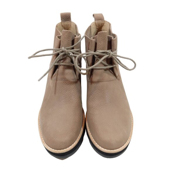 EILEEN FISHER Capa Nubuck Leather Lace Up Wedge Boots Size 9 B Tan - Picture 3 of 10